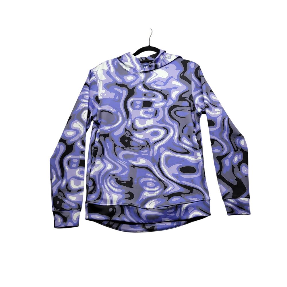 USA Palm Mens S Purple Psychedelic Swirl Print Pullover Hoodie Performance